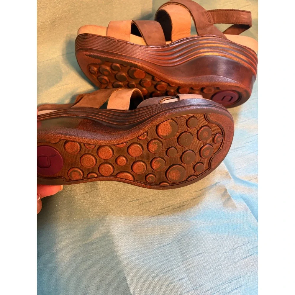 Bionica Wedge Sandals Women 7 M Boho Leather Strappy Platform Slingback Brown